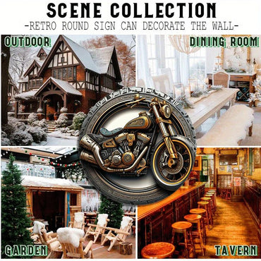 Aluminum Metal Retro Motorcycle Round Metal Vintage Signs, Sign Creations  decor  garage