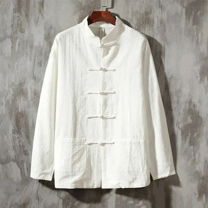 Casual Men's Chinese Style Linen Shirts Stand Collar Traditional Kung Fu Tai Chi Shirt Coat Tang Suit Uniform Jacket Men Clothes