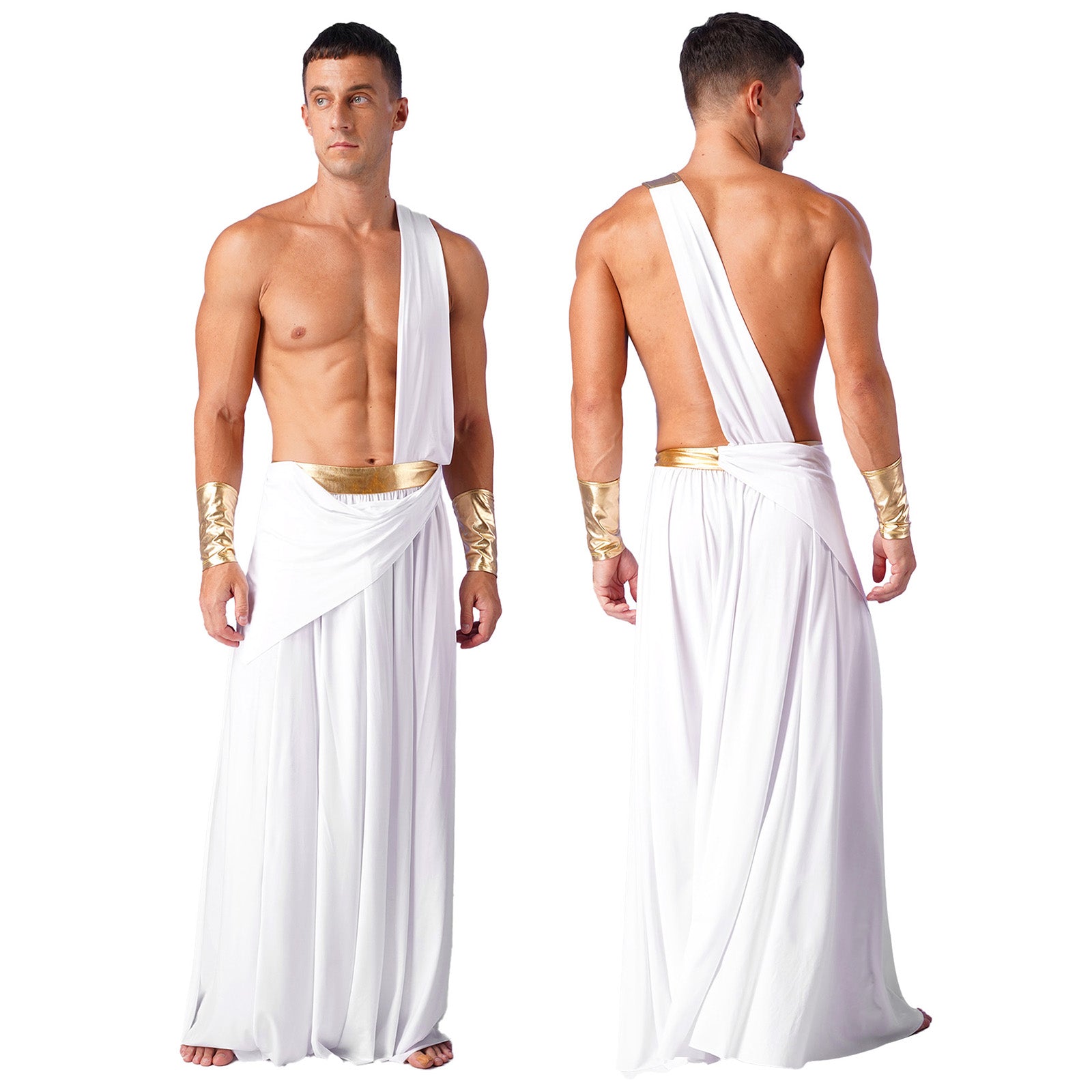 Mens Ancient Greek God Toga Gladiator Costume Roman Emperor One Shoulder Sleeveless Robe Halloween Medieval Warrior Dress Up