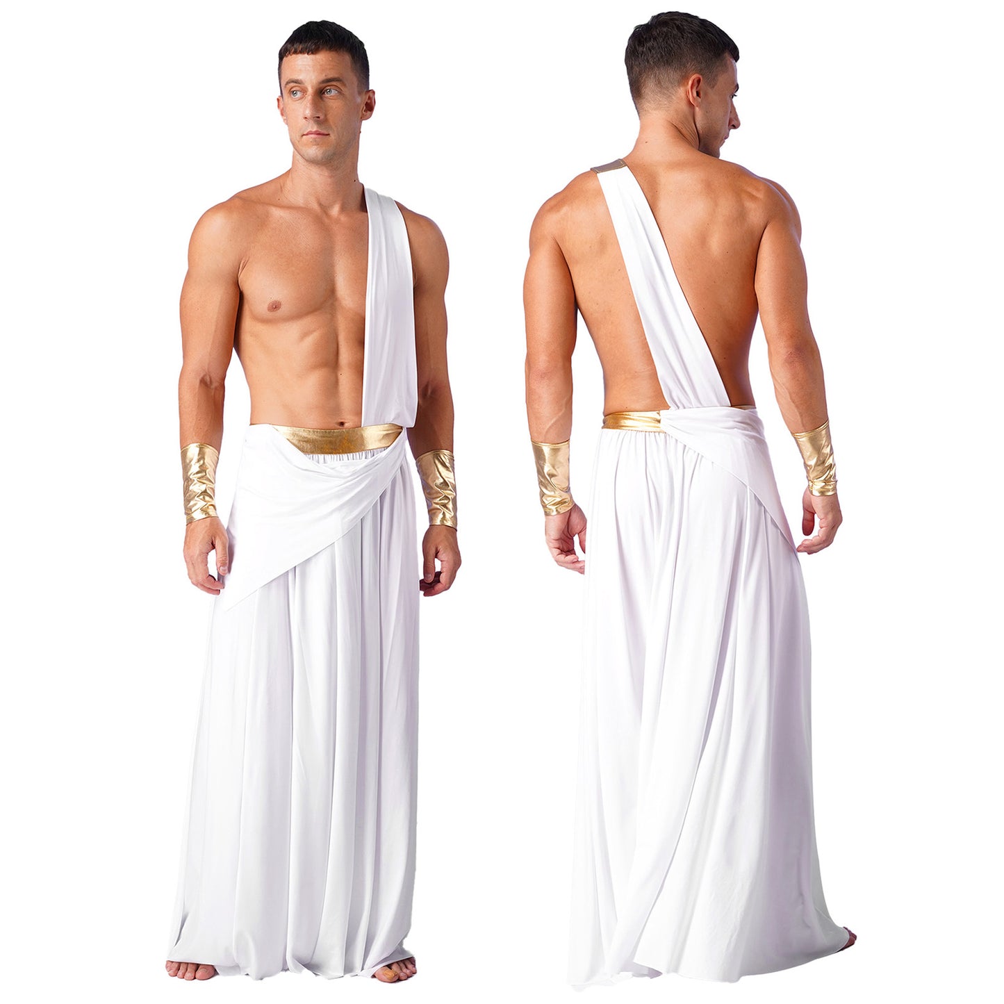 Mens Ancient Greek God Toga Gladiator Costume Roman Emperor One Shoulder Sleeveless Robe Halloween Medieval Warrior Dress Up