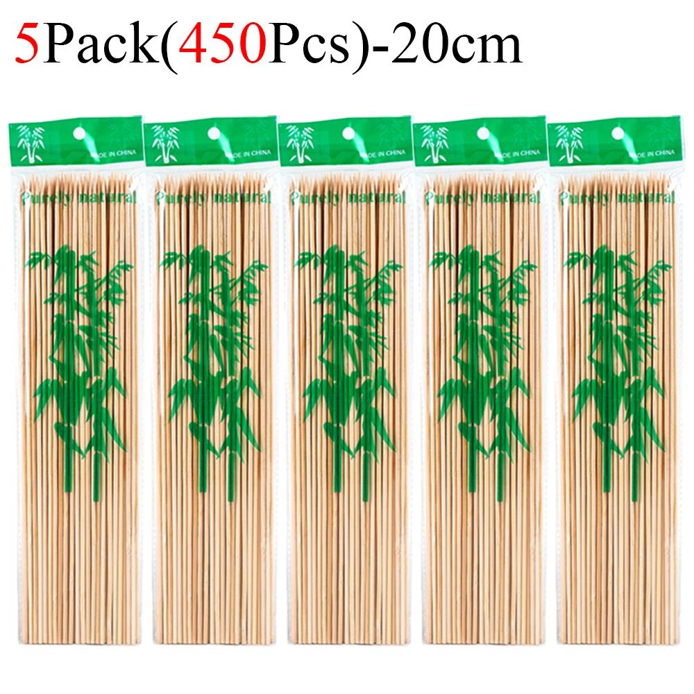 90/450pcs Bamboo Stick Food Grade Bamboo Skewer Sticks Disposable Natural Wood Long Stick Barbecue Fruit BBQ Tools 15/20/25/30cm