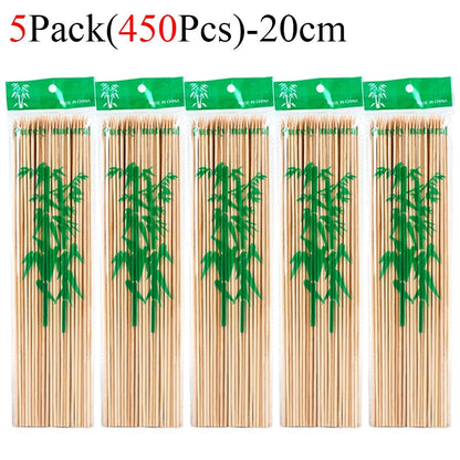 90/450pcs Bamboo Stick Food Grade Bamboo Skewer Sticks Disposable Natural Wood Long Stick Barbecue Fruit BBQ Tools 15/20/25/30cm