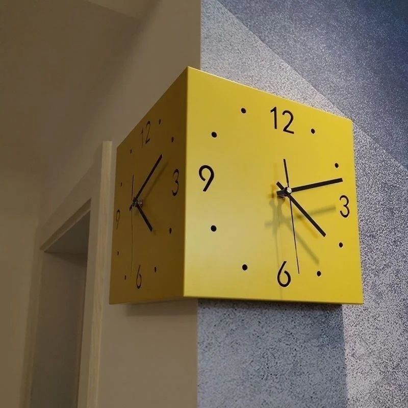 Creative Light Sensor Corner Wall Clock Square Simple Double Sided Wall Clock with Arabic Numeral Scale Analog Silent Wall Clock