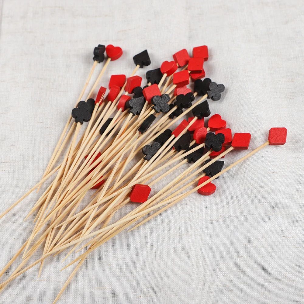 100Pcs Casino Las Vegas Poker Disposable Bamboo Food Picks Playing Card Dessert Fruit Forks for Birthday Wedding Party Decor