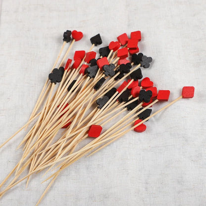 100Pcs Casino Las Vegas Poker Disposable Bamboo Food Picks Playing Card Dessert Fruit Forks for Birthday Wedding Party Decor
