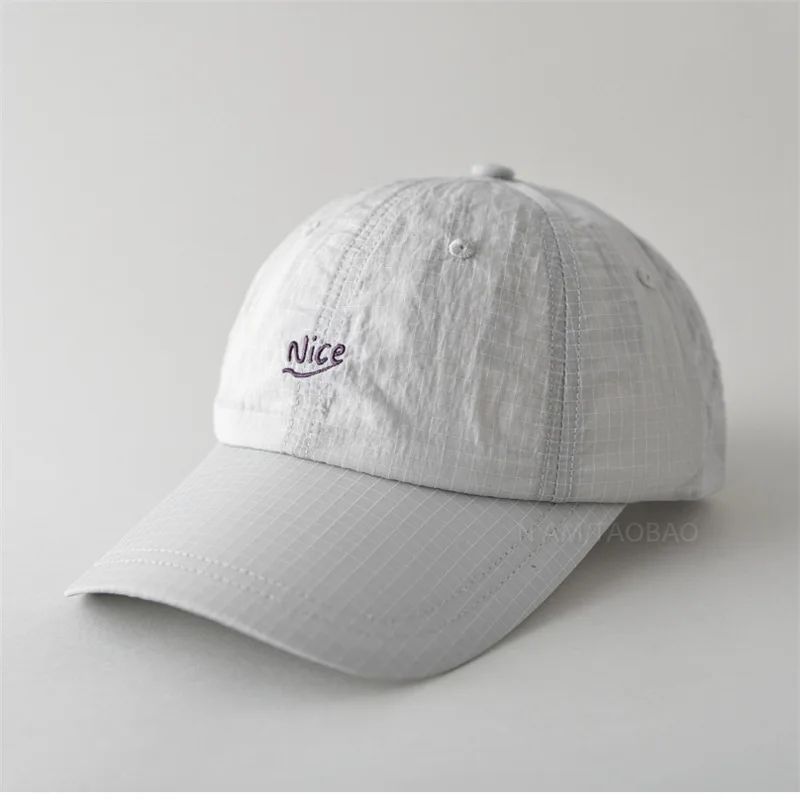 SS25 Korean Baseball Cap with Letter Embroidery & Gingham, Quick-Dry Minimalist Casual Unisex Hat for Daily Use