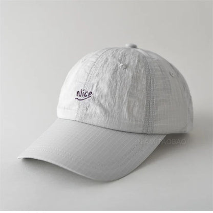 SS25 Korean Baseball Cap with Letter Embroidery & Gingham, Quick-Dry Minimalist Casual Unisex Hat for Daily Use