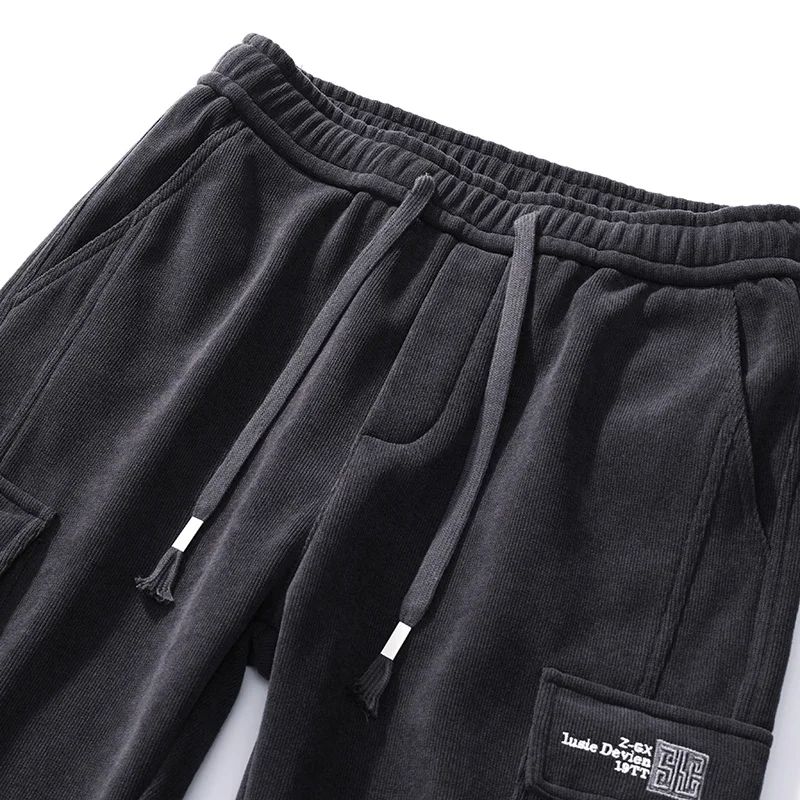 Men's Corduroy Harem Cargo Pants Elastic Waist Casual Joggers Sweatpants Spring Autumn Armygreen Gray Black Trousers Streetwear