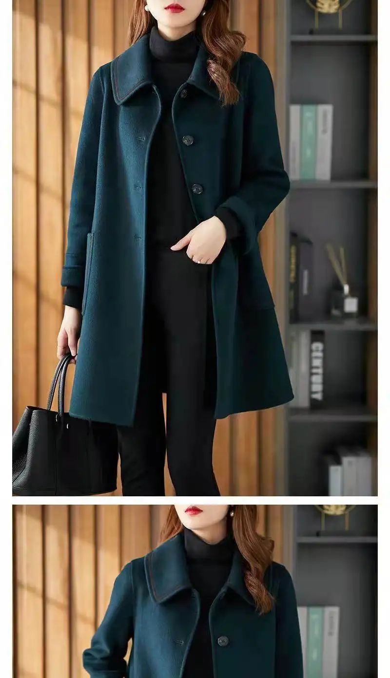 Fashionable Age-Reducing Double-Sided Woolen Coat Medium-Length 2024 Spring New Loose-Fit Slimming Woolen Jacket For Women