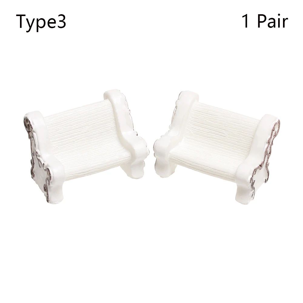 1SET Doll House Miniature Bench Stools White Chair Cute Fairy Garden Gnome Moss Terrarium Bonsai DIY Craft Home Decoration