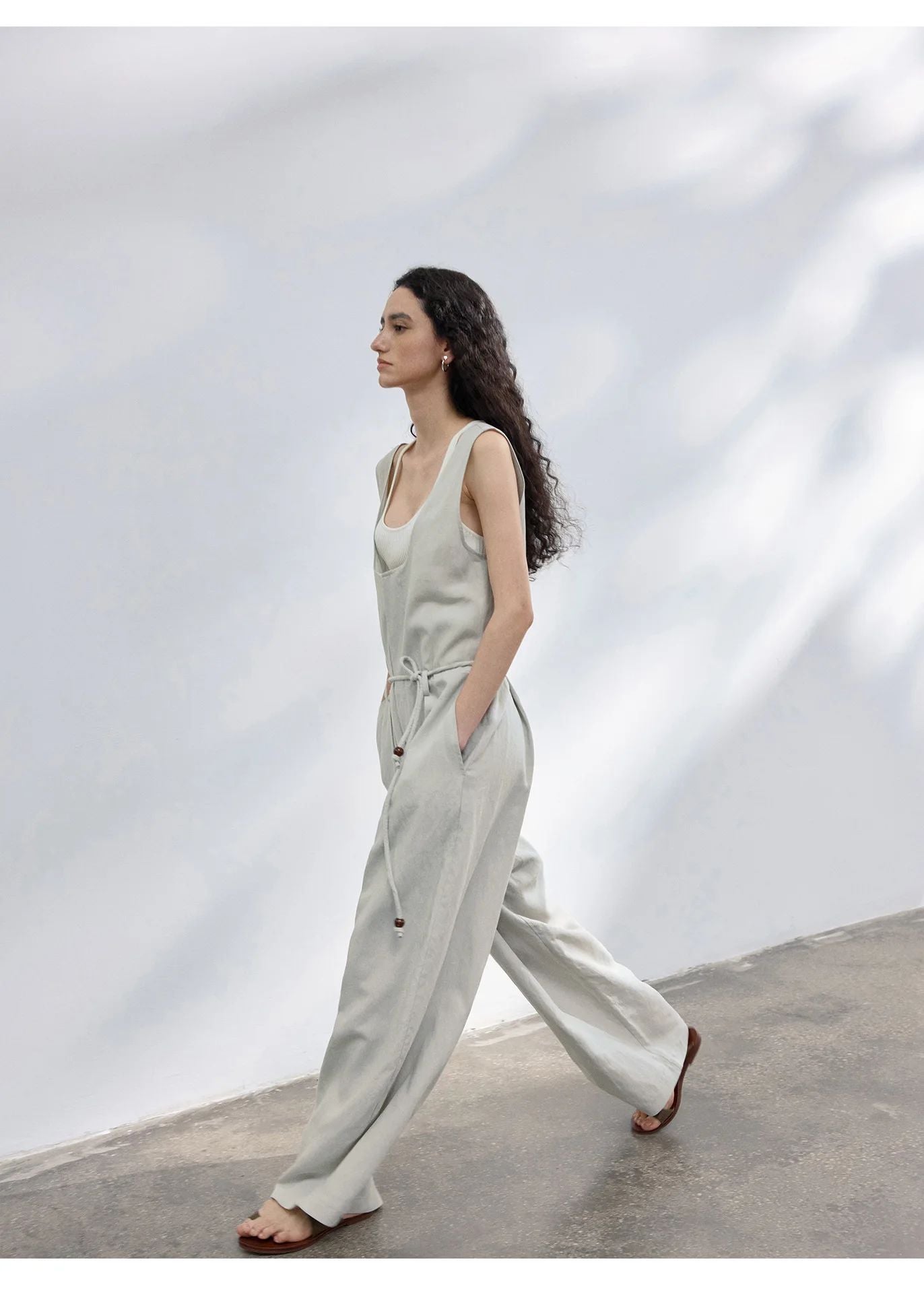 Colne U-Neck Linen Blend Vest And Knife Pleat One-Piece Pants Women's Fashion Design Sensation Tianli Material Long Pants