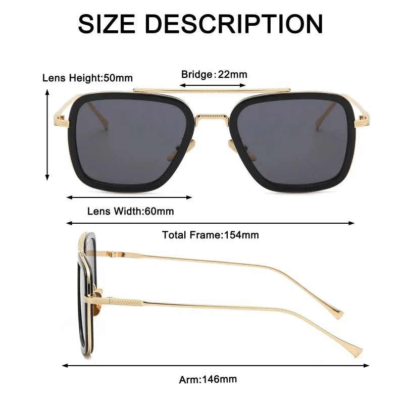 Tony Stark Sunglasses Iron Man Sun Glasses Vintage Square Metal Frames Men Sun Glasses Women's Driving Eyewear UV400 Glasses