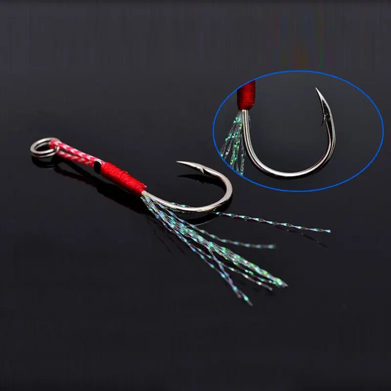 10/30/50Pcs Jigging Pesca Cast Jigs Anzol Auxiliar Farpa Anzol Simples com Rosca Pena Pesca Isca de Aço Carbono para Pesca