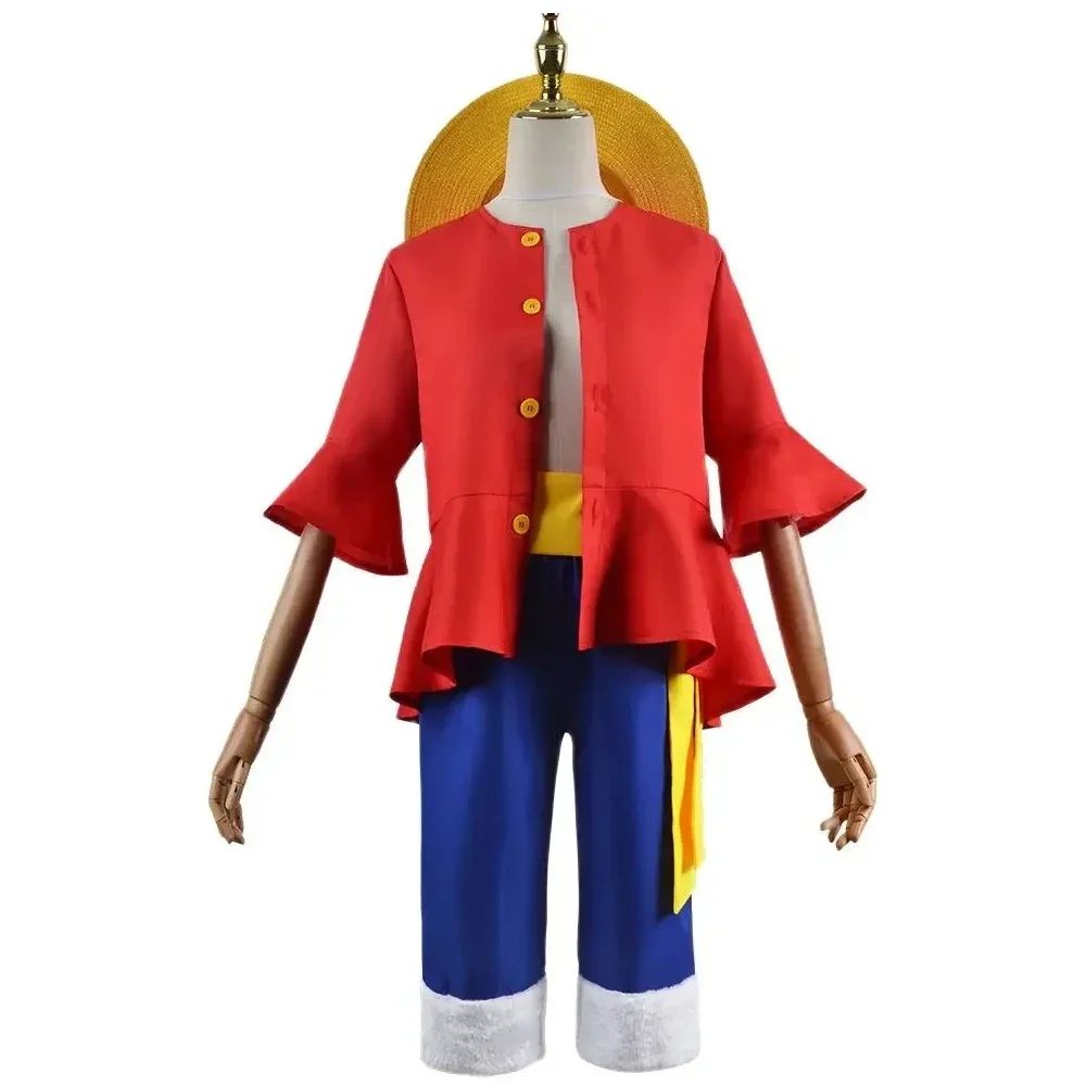 Anime Luffy Cosplay Costumes Monkey D Cosplay Suits Hats Halloween For Women Men Adult Cos Top Pants Gifts