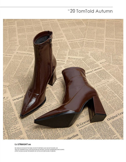 ankle boots fashion pointed square root temperament women's high heels zipper decoration luxury women's winter large size 35-42