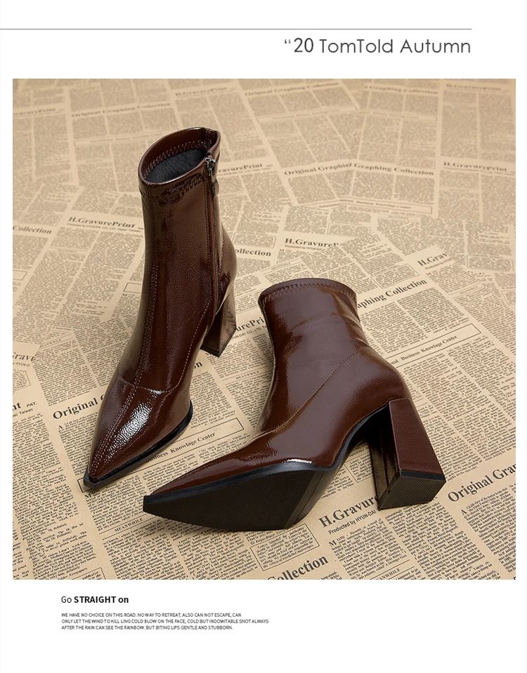 ankle boots fashion pointed square root temperament women's high heels zipper decoration luxury women's winter large size 35-42