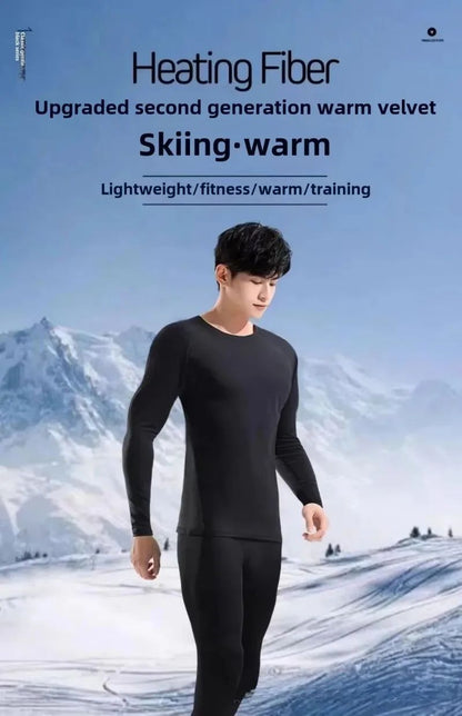 Men's Thermal Plush Base Layer Set Winter Thickened Running Trainning Quick Drying Clothes Fitness Tight Sports Men's Sweats Set