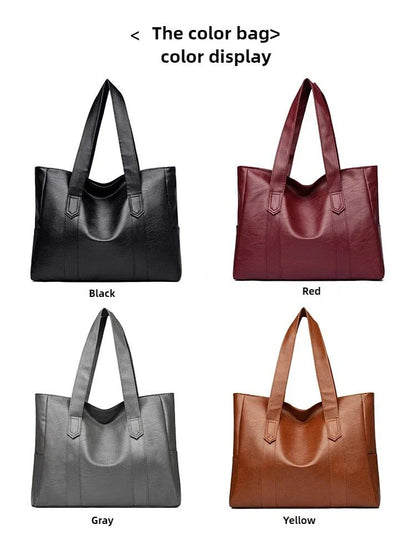 Female Big Soft Leather Satchel Bag Classic Solid Color Simple Casual Large Capacity Tote Single Shoulder Bag Purses and Handbag
