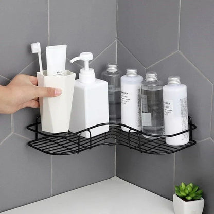 Prateleira de banheiro de ferro forjado estilo japonês, rack de armazenamento de gel de banho montado na parede, suporte de higiene pessoal sem furos para toalete