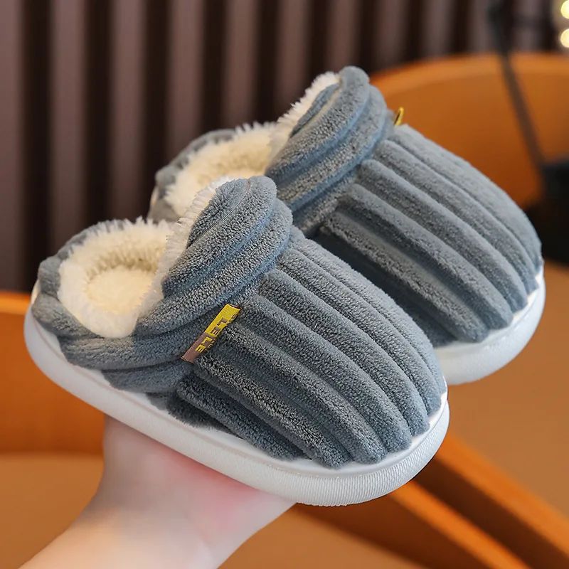 Winter warm cotton slippers for adults and children Toe Wrap Cotton Slippers Thick Soft Sole Slides Men Women Non-slip Shoes