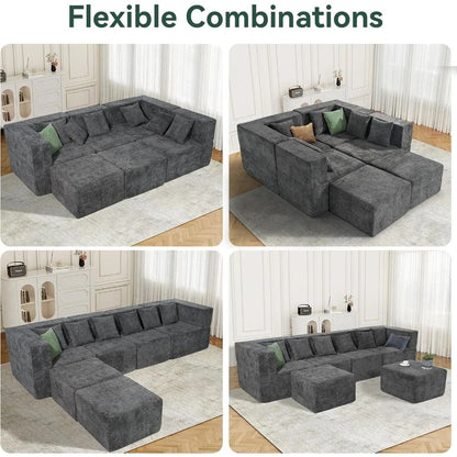 Cloud Modular Sectional Couch 4 Seater Convertible Chenille Sofa Set with Ottoman 130 Inch Living Room Furniture