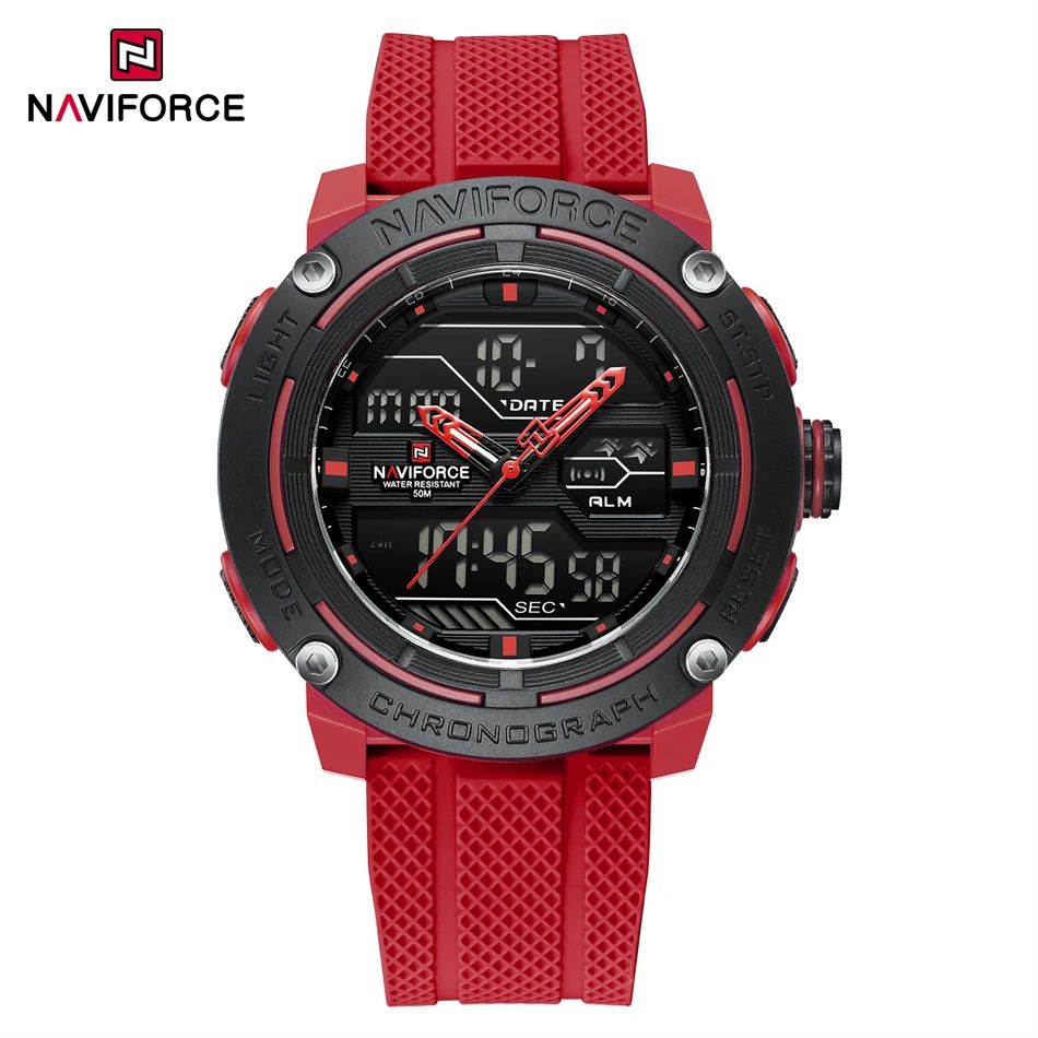 NAVIFORCE Sport Watch for Men Waterproof Dual Display Quartz Wristwatch Mens Digital Date Clock Military Stopwatch Reloj Hombre