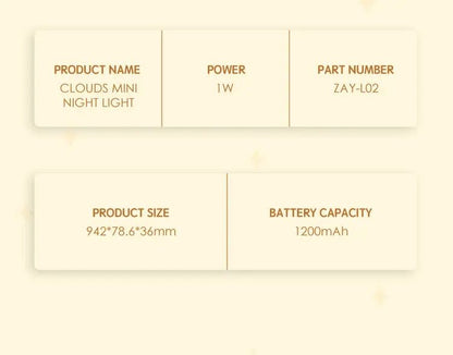 Cloud Night Light Mini USB Rechargeable Adorable Cloud Shape LED NightLight For Bedroom Baby Children Creative Gift Bedside Lamp