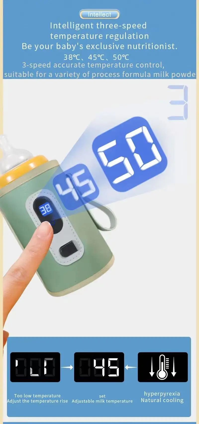 Portable Baby Bottle Insulation Sleeve, Baby Milk Insulation Device with LCD Screen, USB Insulation Bottle for Car Travel, Porta