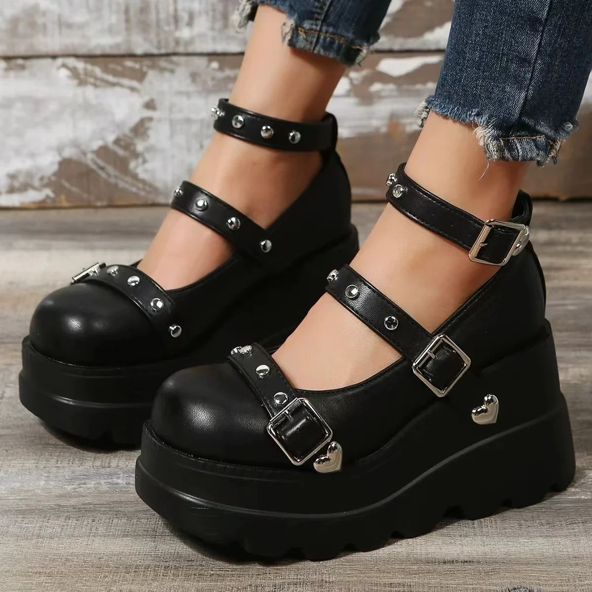 Women Pumps Mary Jane Super High Heel Platform Wedge Spring Ladies Sandals Belt Buckle Classic Sweet Punk Female Lolita Shoes