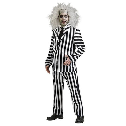 Miccosts Adult Kids Black and White Vertical Stripes Jacket Suit With Tie Halloween Infernal Master Cosplay Costume For Boy Men