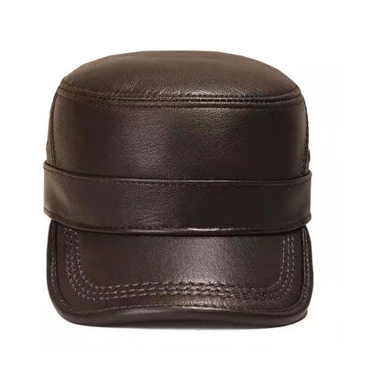 Genuine Leather Cap Men's Flat Caps Military Hat Elegant Man Baseball Cap British Vintage Cowhide Warm Hat Adjustable 55 60cm