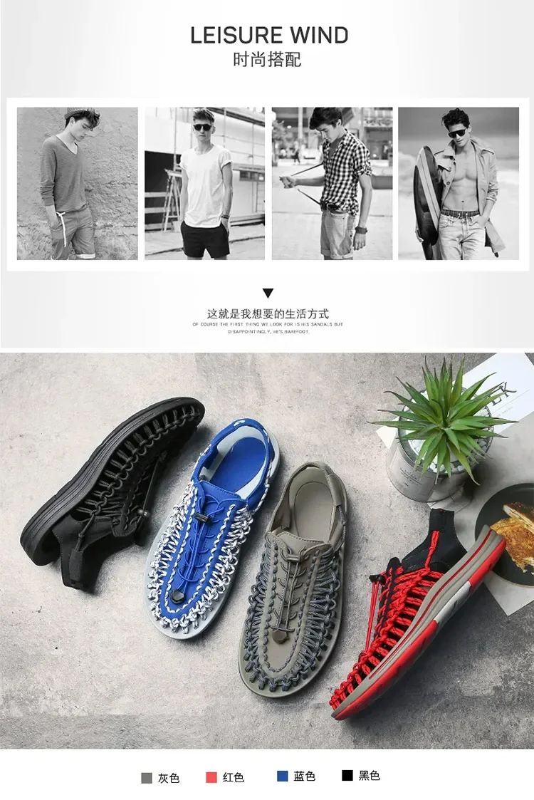 Summer Men Sandals Women Slippers Weaving Design Beach Sandals Breathable Casual Flat Sandals Outdoor Couples Sandals Size 48