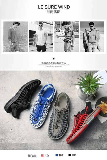 Summer Men Sandals Women Slippers Weaving Design Beach Sandals Breathable Casual Flat Sandals Outdoor Couples Sandals Size 48