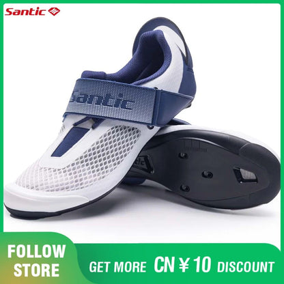 Santic Pro Triathlon Cycling Shoes Mens Road Riding Biking Sneakers Upgraded Glassfiber Outsole Breathable Bicycle Lock Shoes