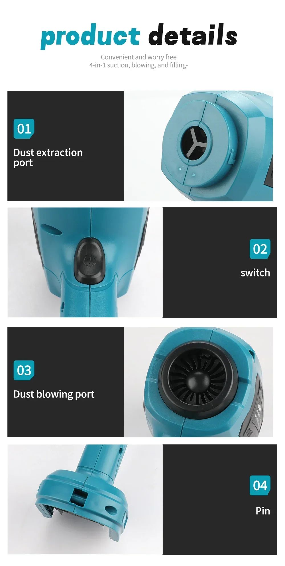 Aspirador de Pó Sem Fio Makita 18V: 200W, 10000Pa, Capacidade de 180ML, 7 Bicos, Para Tarefas Eficientes de Limpeza de Carros e Ambientes de Trabalho