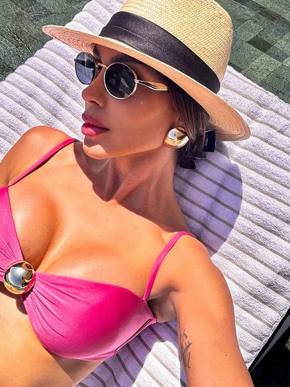 2025 Women 3 Piece Bikini Sets Spaghetti Strap Swimsuits Sexy High Split Beachwear Long Skirt Bathing Suit Vacation Wear K92