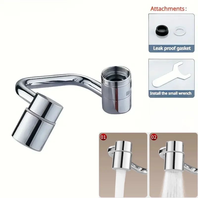 Extensor de Torneira de Cozinha Giratório 1080° com Spray, Aço Inoxidável, À Prova de Respingos, 2 Modos, Bico Arejador para Torneira de Pia