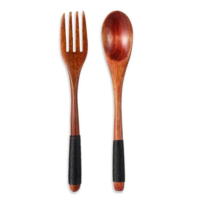 Conjunto de Talheres de Madeira Colher Garfo Cortador Reutilizável Madeira Bambu com Bolsa Portátil Louça Utensílios de Mesa Material para Almoço Estudantil