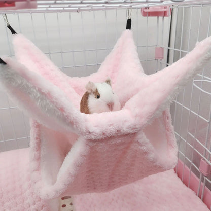 Rede de estimação quente de inverno, rede de hamster de pelúcia espessa de camada dupla, chinchila, porquinho da índia, furão, saco de dormir, gaiola suspensa de hamster