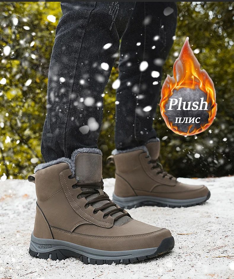 NeW Men Winter Snow Boots For Waterproof Leather Sneakers Super Warm Men's Boots Outdoor Male Hiking Boots Work Shoes Size 39-48
