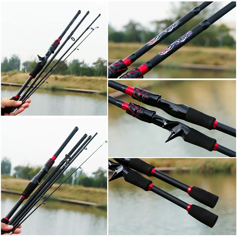 Vara de Pesca de Carretilha / Molinete de Fibra de Carbono Ultraleve Ação Rápida Cabo Ergonômico Compatível com Água Salgada e Doce