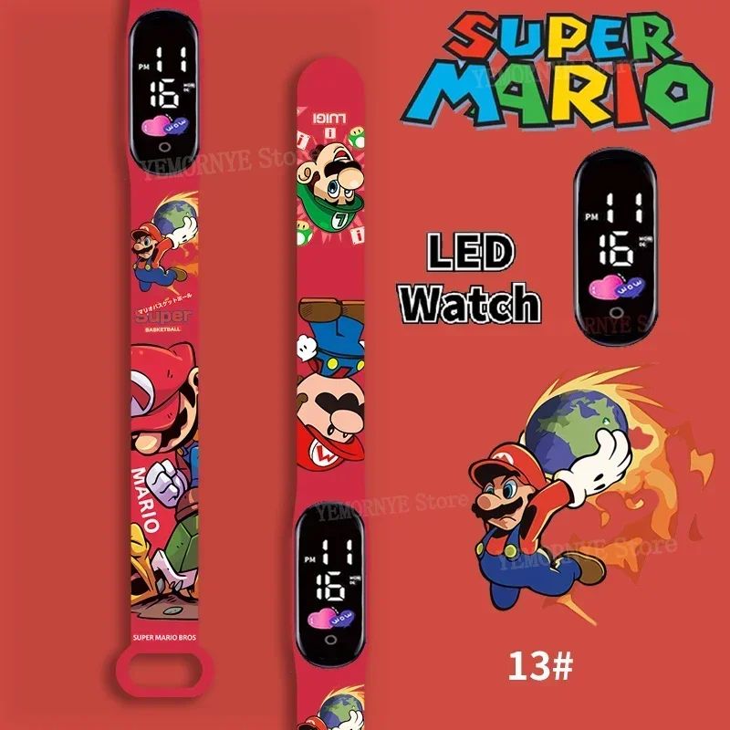 Mario Bros Children's Watches Action Figures Luigi Princess Peach Yoshi Bowser kids Sport Wristband Waterproof Digital Watch Toy