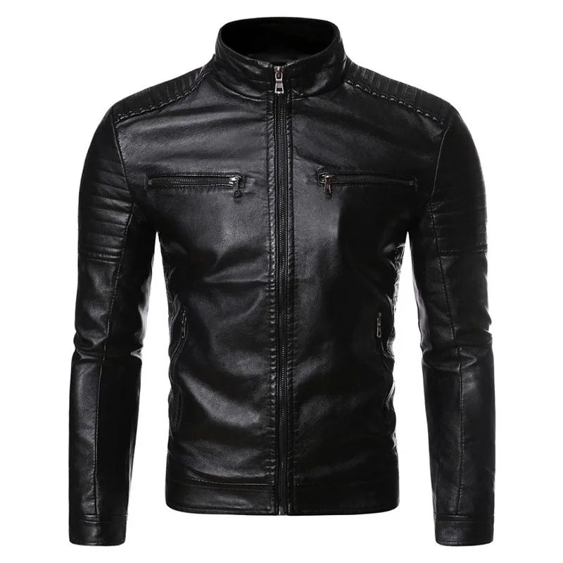 Zipper Korean Fashion Leather Sheepskin Trend Casual Fit Slim Baseball Clothes Men Leather Jacket Autumn New Men Leather Coat