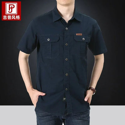 2025 Summer Men Oversized Shirts Casual Loose Breathable Fashion Cotton Shirts Male Work Cargo Shirts Blouses Men Clothing 5XL