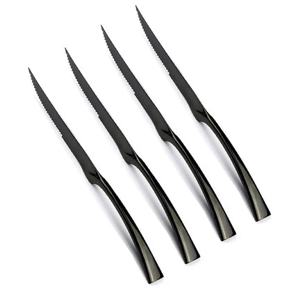 Conjunto de 4 Facas de Jantar Espelhadas, Talheres de Aço Inoxidável, Talheres Dourados e Prateados, Louça Ocidental, Facas de Bife para Restaurante