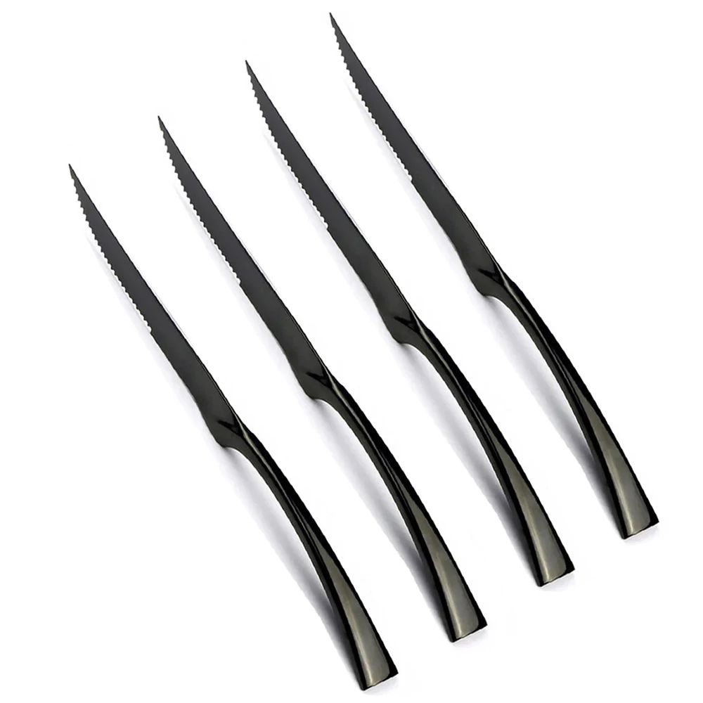 Conjunto de 4 Facas de Jantar Espelhadas, Talheres de Aço Inoxidável, Talheres Dourados e Prateados, Louça Ocidental, Facas de Bife para Restaurante