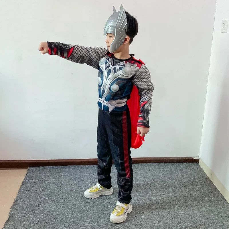 Halloween Carnival Clothes for Men's Thor Muscle Costume Superhero Thor Cosplay Muscle Costume Jumpsuit Mask