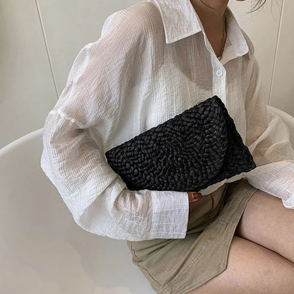 Corn Husk Weave Dinner Clutch Bag Women's Fashion Simple Solid Straw Large Purse Woman Summer Casual Vacation Ladies Wallet 2024