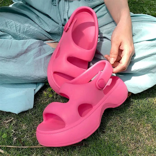 Summer Women's Sandals Solid Color Platform Sporty Style Non Slip Outdoor Shoes EVA Minimalist Beach Height Increasing Sandals