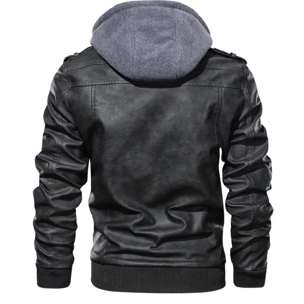 Men Faux Leather Cardigan Leathers Jackets Zipper Coat Long Sleeve Solid Autumn Moto Bike Casual Autumn 2025 Hooded Spliced